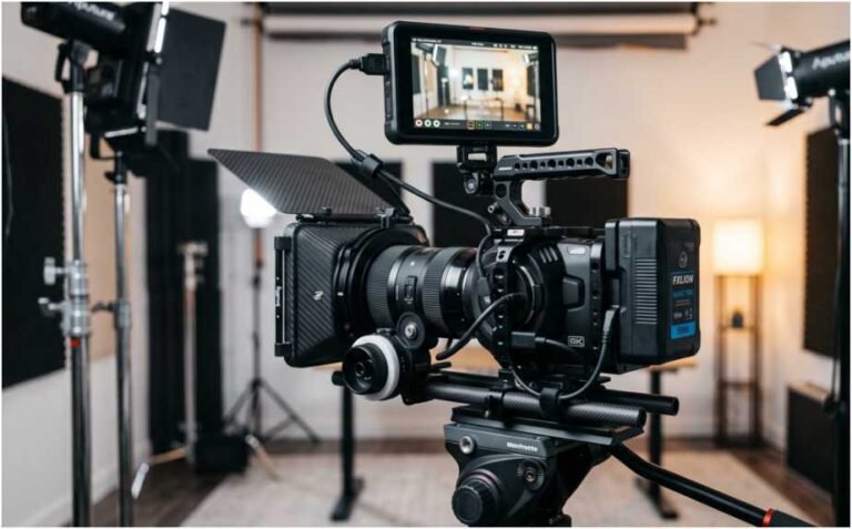 V-mount battery setup for mirrorless cinema cameras